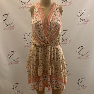 Umgee. Sz Small. Layered Mini Dress. Lined. Wrap Rayon Bodice. Border. B51
